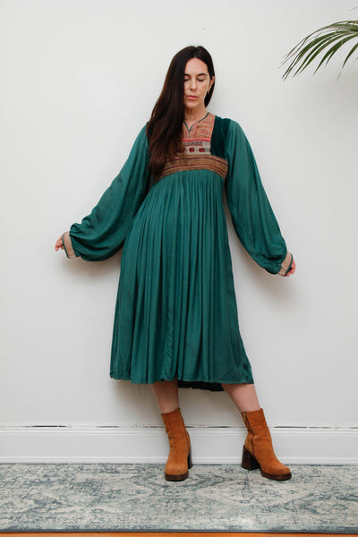 Rare 1970s Afghan Dress – Hand Embroidered Velvet & Cotton Bohemian