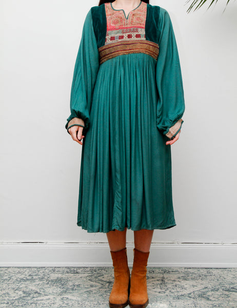 Rare 1970s Afghan Dress – Hand Embroidered Velvet & Cotton Bohemian