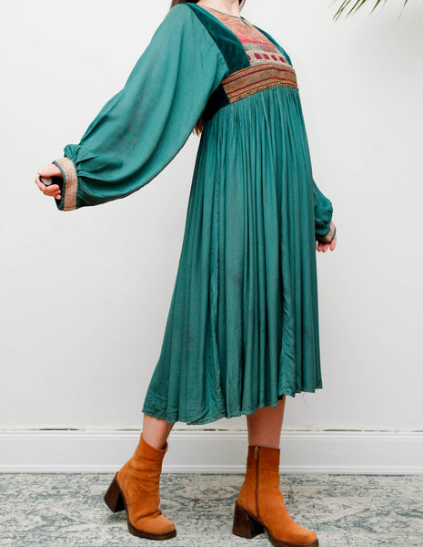 Rare 1970s Afghan Dress – Hand Embroidered Velvet & Cotton Bohemian