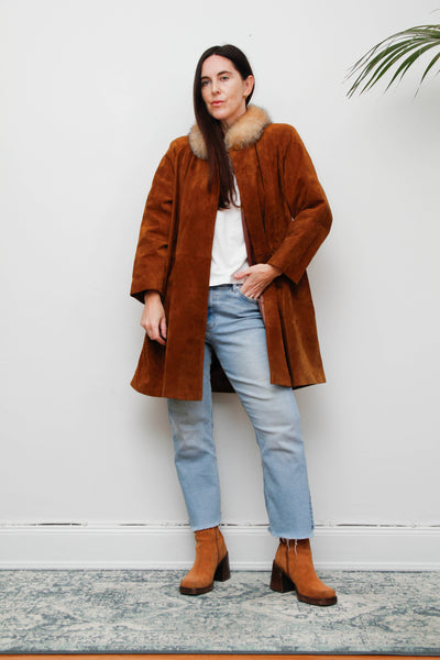 Vintage Tobacco Suede Jacket with Real Fur Collar