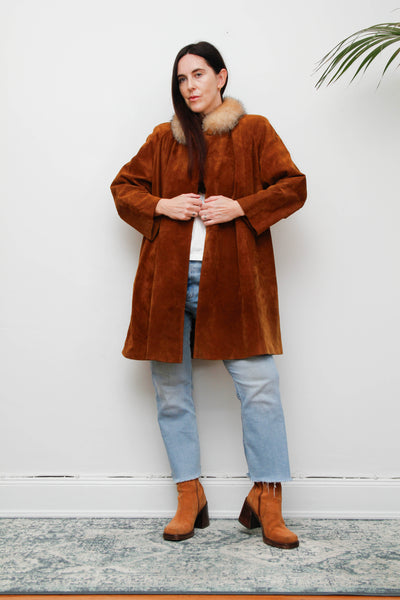 Vintage Tobacco Suede Jacket with Real Fur Collar