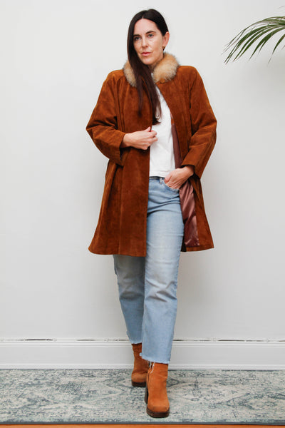 Vintage Tobacco Suede Jacket with Real Fur Collar