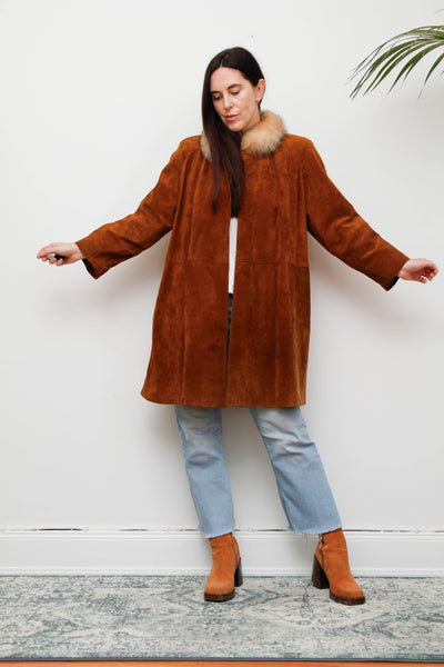 Vintage Tobacco Suede Jacket with Real Fur Collar