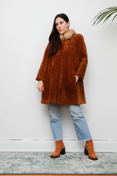 Vintage Tobacco Suede Jacket with Real Fur Collar