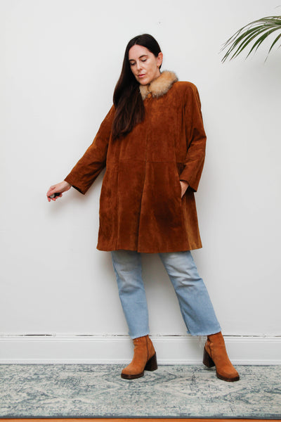 Vintage Tobacco Suede Jacket with Real Fur Collar
