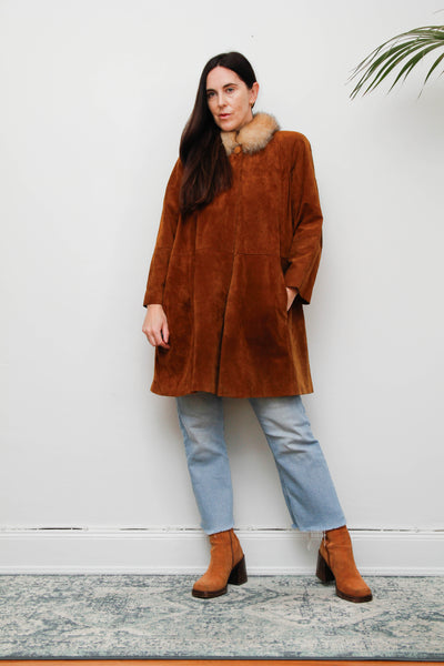 Vintage Tobacco Suede Jacket with Real Fur Collar