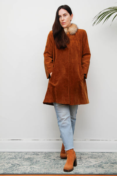 Vintage Tobacco Suede Jacket with Real Fur Collar