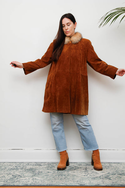 Vintage Tobacco Suede Jacket with Real Fur Collar