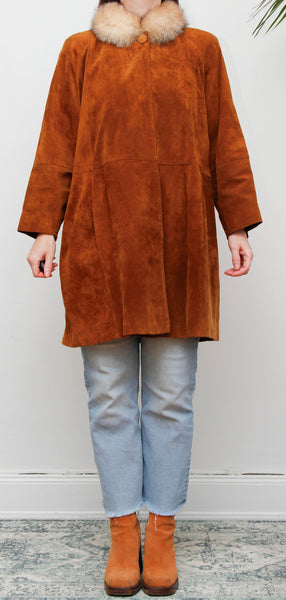 Vintage Tobacco Suede Jacket with Real Fur Collar