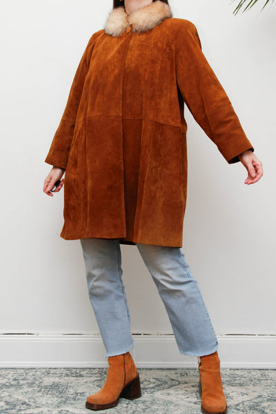 Vintage Tobacco Suede Jacket with Real Fur Collar