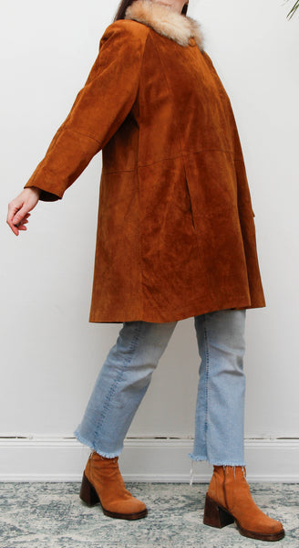 Vintage Tobacco Suede Jacket with Real Fur Collar