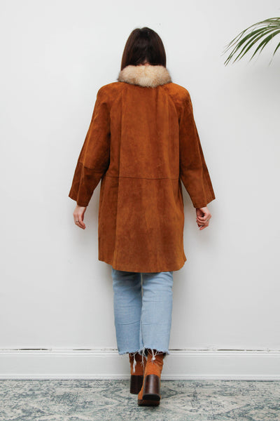 Vintage Tobacco Suede Jacket with Real Fur Collar