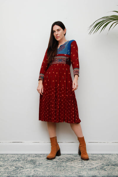 Rare 1970s Afghan Dress – Hand Embroidered Velvet & Cotton Bohemian