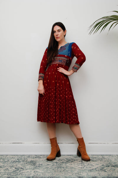 Rare 1970s Afghan Dress – Hand Embroidered Velvet & Cotton Bohemian