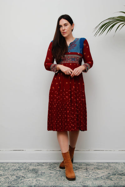 Rare 1970s Afghan Dress – Hand Embroidered Velvet & Cotton Bohemian