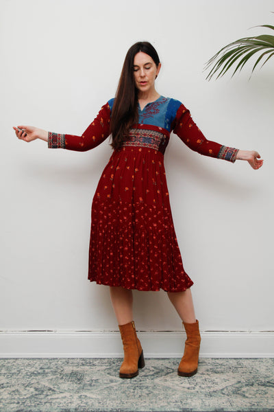 Rare 1970s Afghan Dress – Hand Embroidered Velvet & Cotton Bohemian