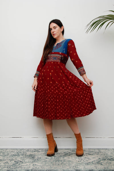 Rare 1970s Afghan Dress – Hand Embroidered Velvet & Cotton Bohemian