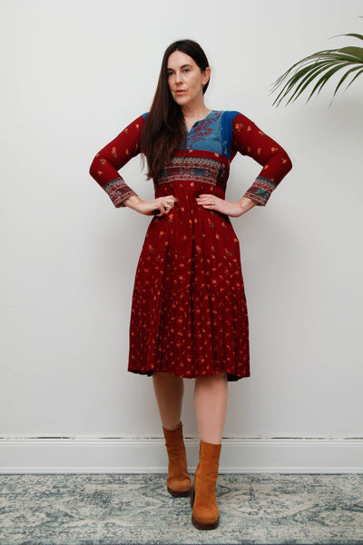 Rare 1970s Afghan Dress – Hand Embroidered Velvet & Cotton Bohemian