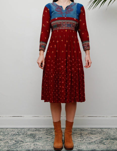Rare 1970s Afghan Dress – Hand Embroidered Velvet & Cotton Bohemian