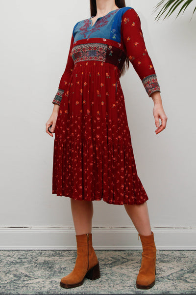 Rare 1970s Afghan Dress – Hand Embroidered Velvet & Cotton Bohemian