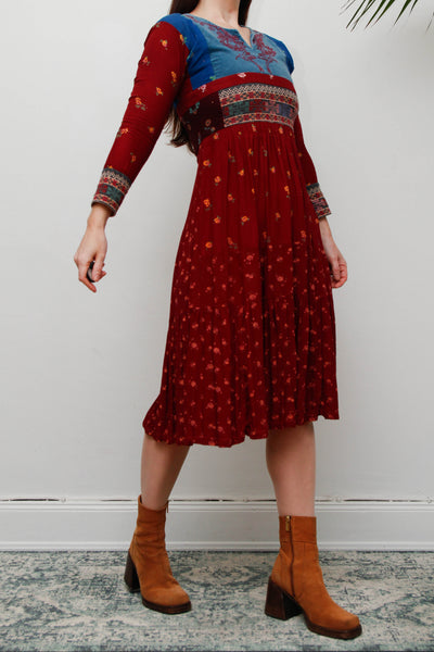 Rare 1970s Afghan Dress – Hand Embroidered Velvet & Cotton Bohemian