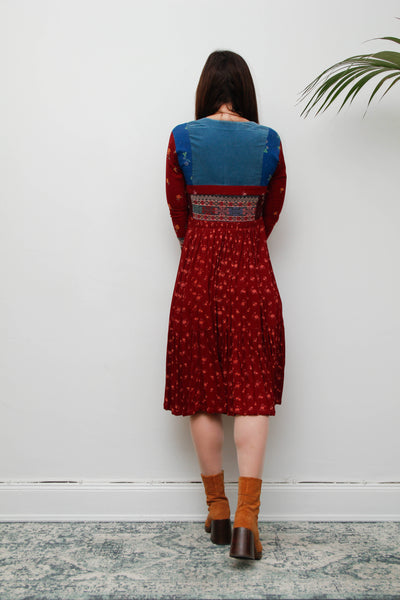Rare 1970s Afghan Dress – Hand Embroidered Velvet & Cotton Bohemian