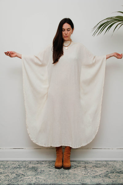 Ethereal Vintage Cheesecloth Cotton Dress - Bohemian Kaftan Sleeves, Cape Dress