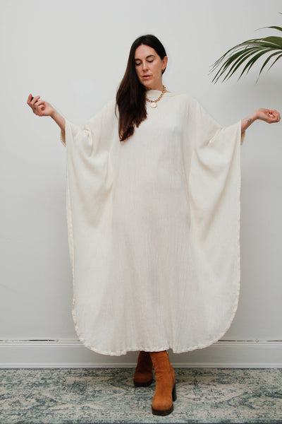Ethereal Vintage Cheesecloth Cotton Dress - Bohemian Kaftan Sleeves, Cape Dress