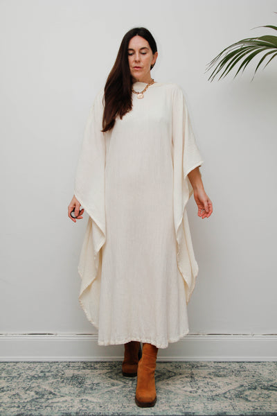 Ethereal Vintage Cheesecloth Cotton Dress - Bohemian Kaftan Sleeves, Cape Dress