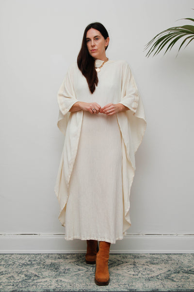 Ethereal Vintage Cheesecloth Cotton Dress - Bohemian Kaftan Sleeves, Cape Dress