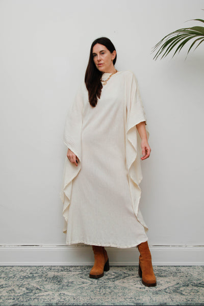 Ethereal Vintage Cheesecloth Cotton Dress - Bohemian Kaftan Sleeves, Cape Dress