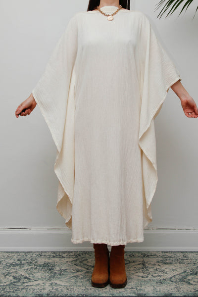 Ethereal Vintage Cheesecloth Cotton Dress - Bohemian Kaftan Sleeves, Cape Dress