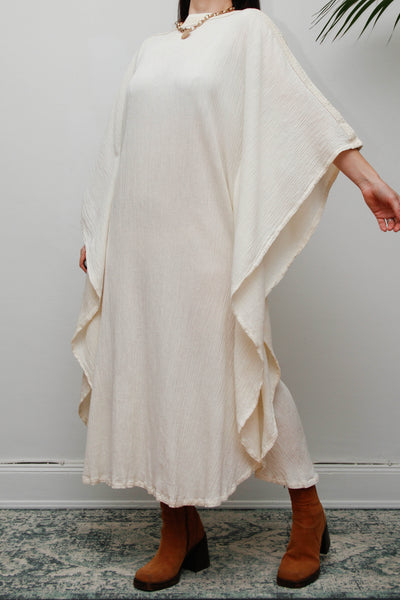 Ethereal Vintage Cheesecloth Cotton Dress - Bohemian Kaftan Sleeves, Cape Dress