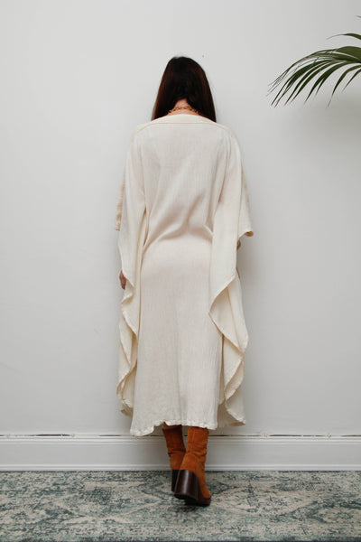 Ethereal Vintage Cheesecloth Cotton Dress - Bohemian Kaftan Sleeves, Cape Dress