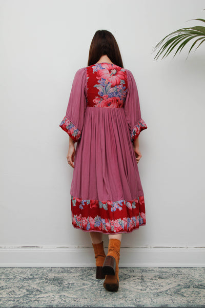 Rare Vintage 1970s Afghan Patchwork Floral Dress | Kimono Sleeve Bohemian