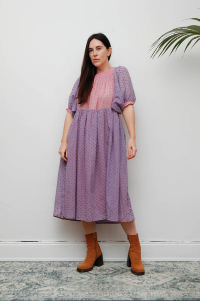 1980s Prairie Cotton Gauze Dress | Pink Polka Dot, François Viannay Anastasia Paris