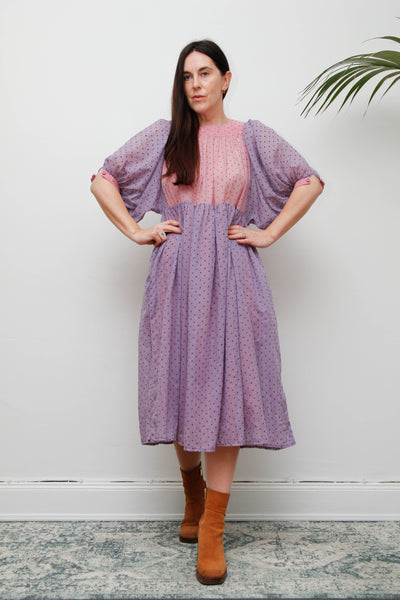 1980s Prairie Cotton Gauze Dress | Pink Polka Dot, François Viannay Anastasia Paris