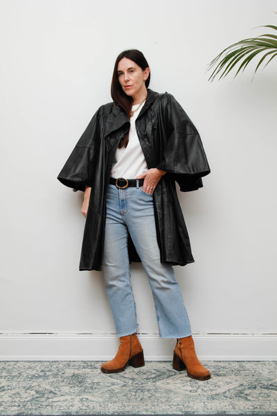 Vintage Original 1980's Black Leather Cape Coat