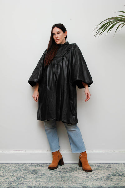 Vintage Original 1980's Black Leather Cape Coat