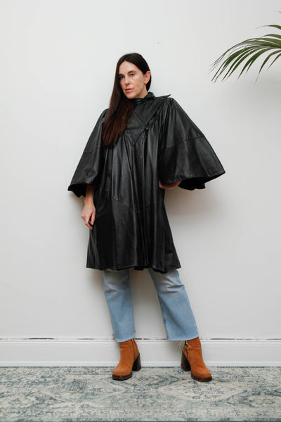 Vintage Original 1980's Black Leather Cape Coat