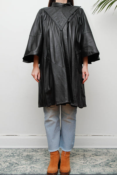 Vintage Original 1980's Black Leather Cape Coat