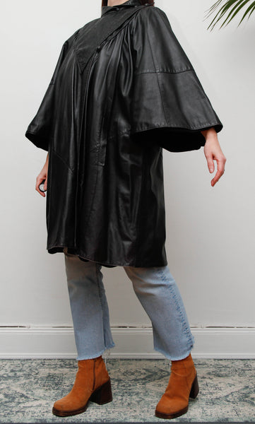 Vintage Original 1980's Black Leather Cape Coat