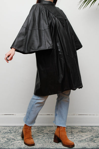 Vintage Original 1980's Black Leather Cape Coat