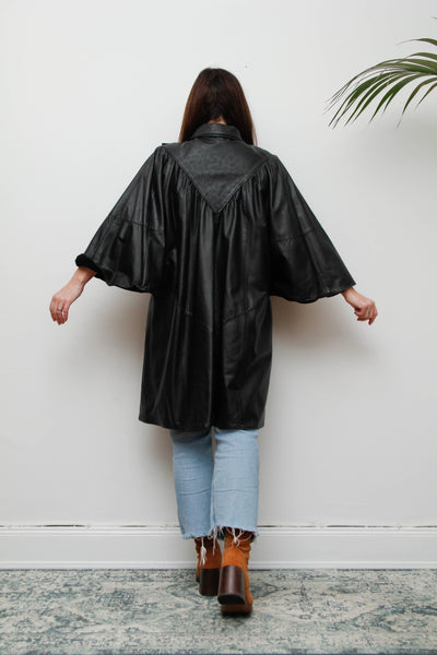 Vintage Original 1980's Black Leather Cape Coat