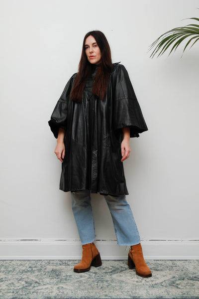 Vintage Original 1980's Black Leather Cape Coat