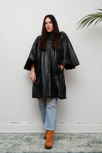 Vintage Original 1980's Black Leather Cape Coat