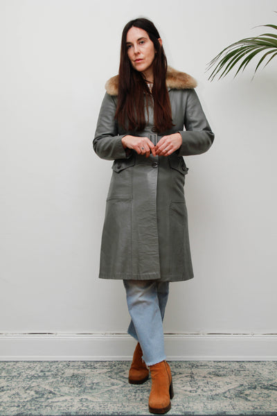 Original 1970s Afghan Sheepskin Coat in Light Grey with Self-Fabric Belt