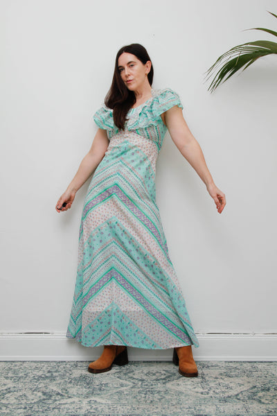Vintage Prairie Patchwork Cotton Gauze Dress | Floral Bohemian Maxi