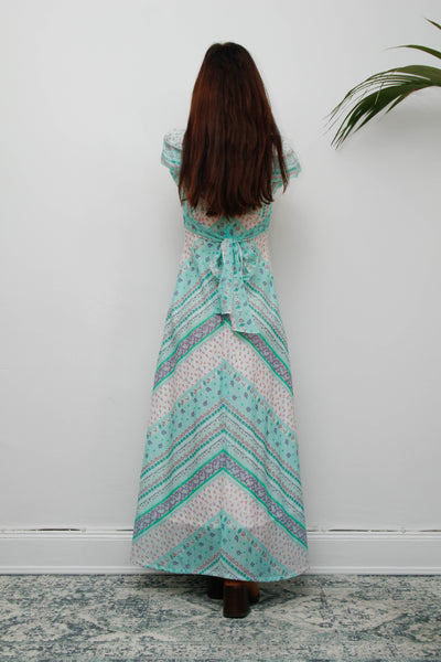 Vintage Prairie Patchwork Cotton Gauze Dress | Floral Bohemian Maxi