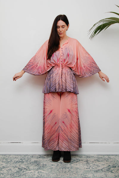 Rare Vintage Princess Raspanti, Two Piece Set | Abstract Nouveau Palazzo & Batwing Blouse